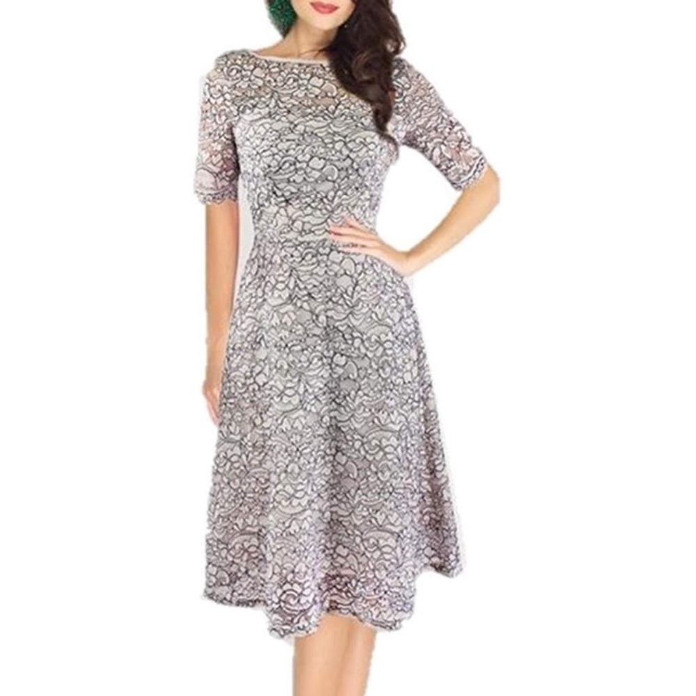 Temperament Women's Lace Short Sleeve Swing  Dress